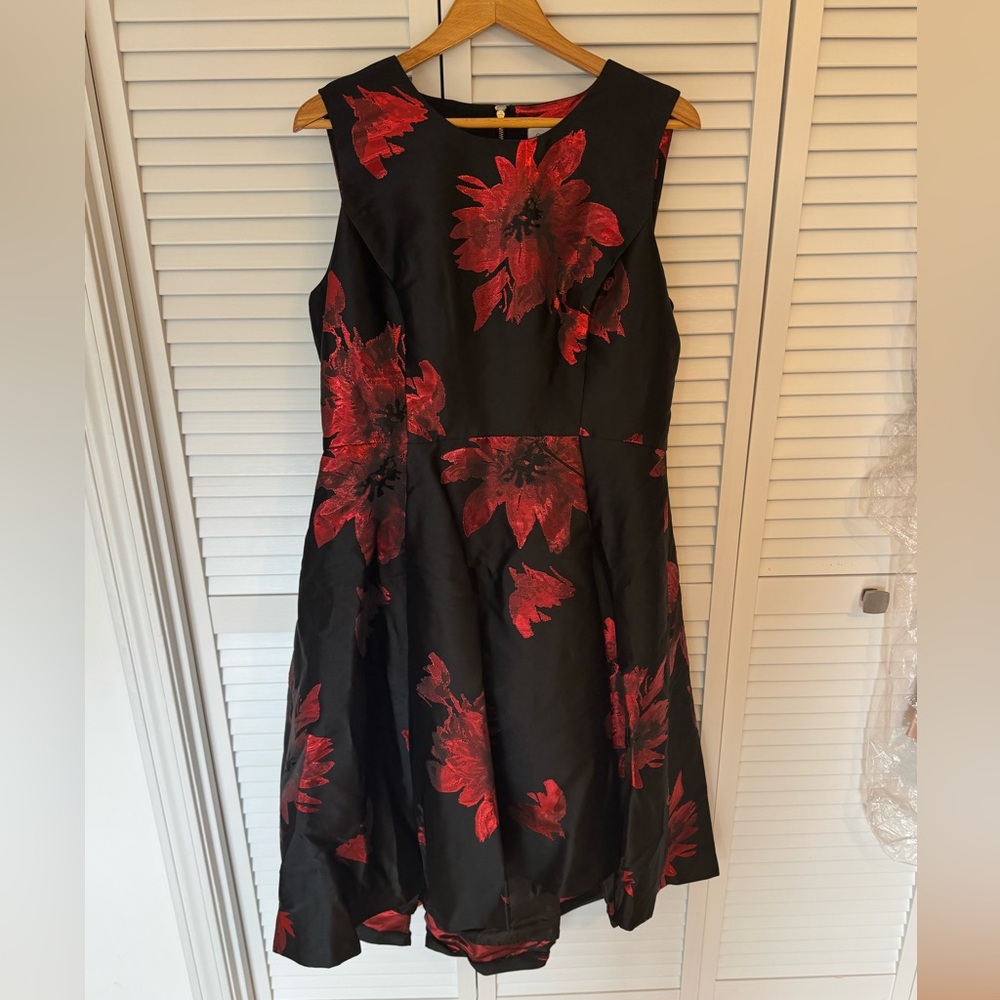 Calvin Klein Black Red Floral Fit & Flare Sleeveless Dress Size 14 NWT